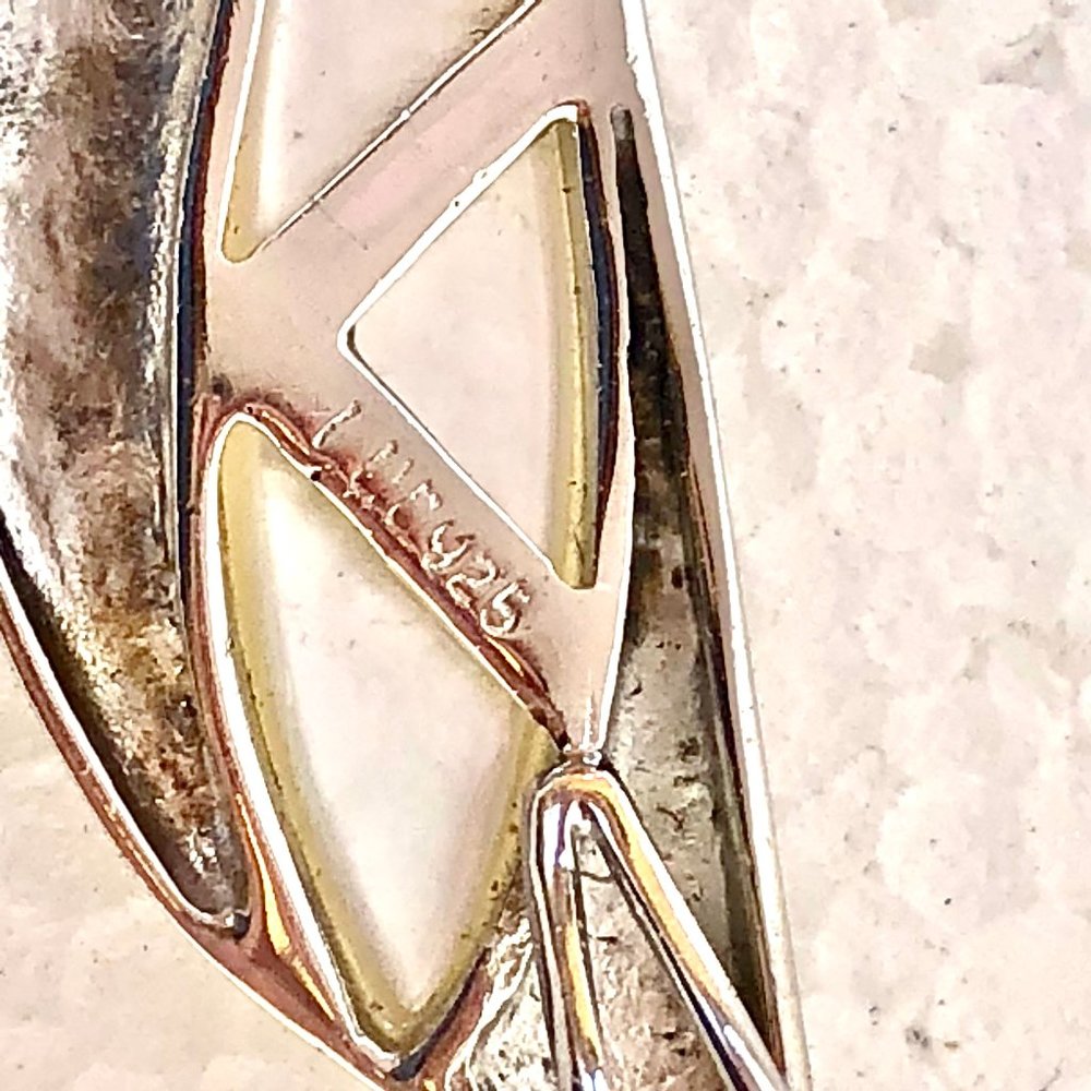 Sterling Silver 925 LUC Lucas Lameth Signed Mother of Pear Pendant Modernist - Picture 5 of 11